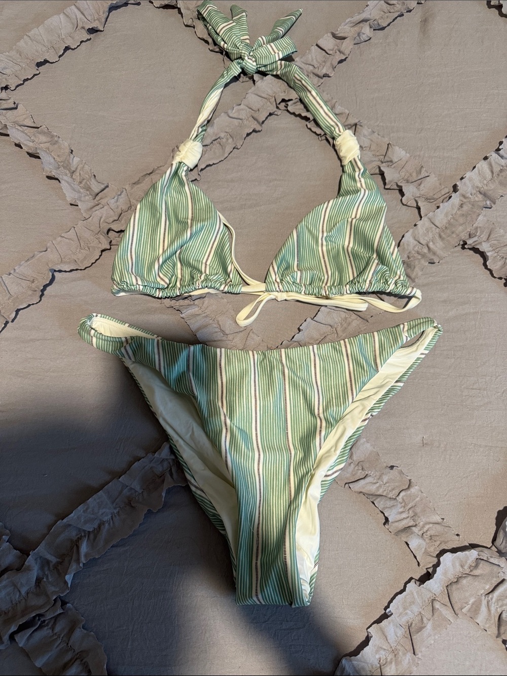 NWOT Amanda Batula Swim Striped Green Triangle Bikini Set